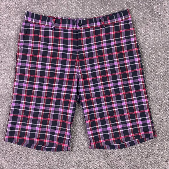 Adidas Shorts Men's 34 Purple Pink Golf Flat Front Plaid Check - Picture 5 of 13